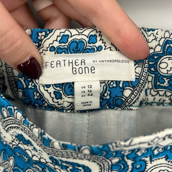 Anthropologie Feather Bone Blue Paisley Talese Wide Leg Cropped Pants - Picture 4 of 8